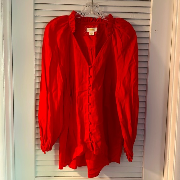 Anthropologie Tops - Anthropologie Maeve Red Linen Boho Blouse, Size M